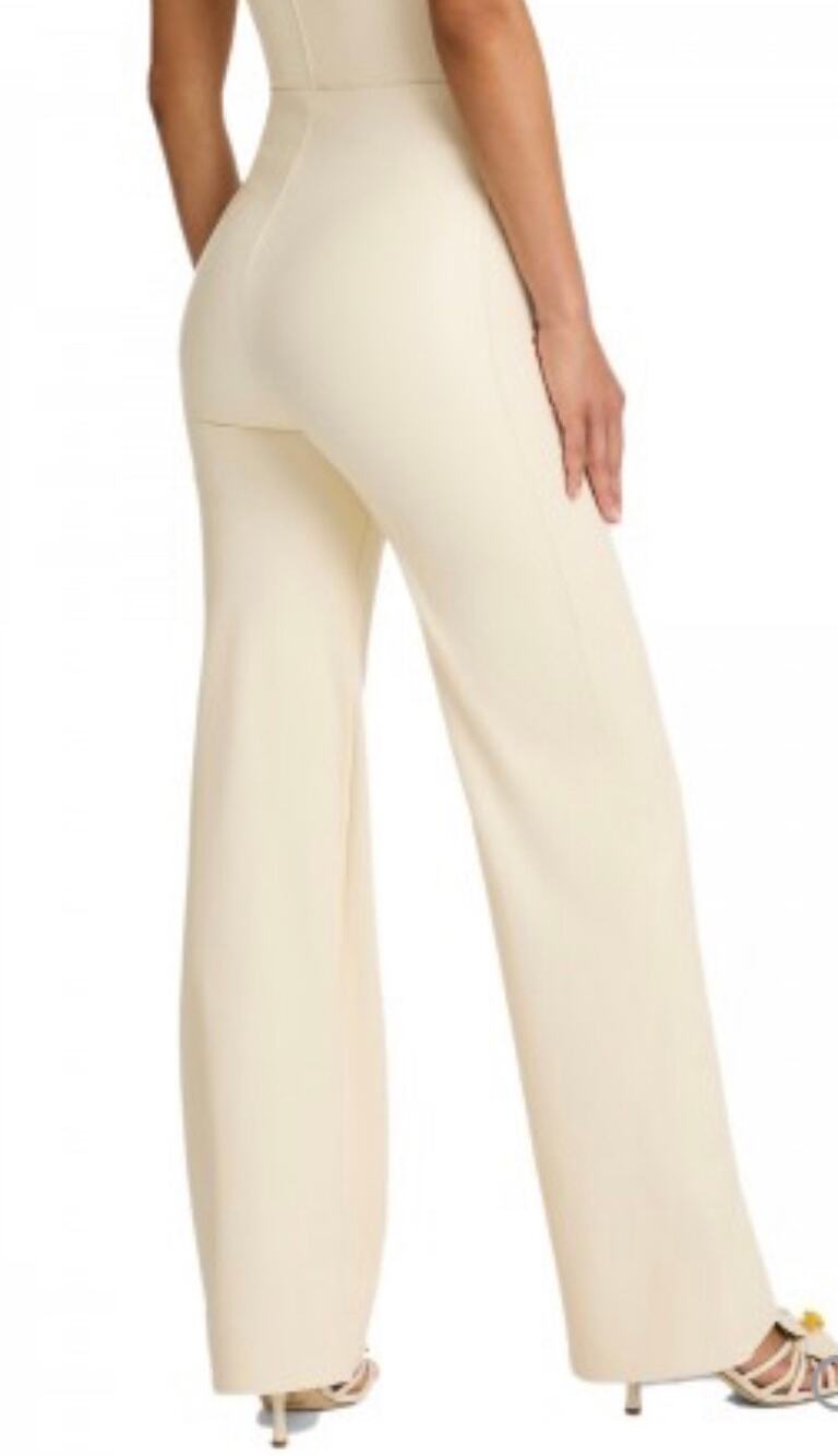 Commando ivory Faux leather high waisted pull on wide leg pants, size small, NWT